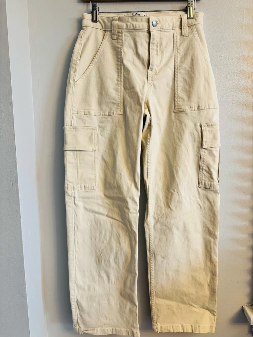 Hollister High Rise Utility Dad Pants Cream Ivory Cargo W27 5R Y2K Baggy